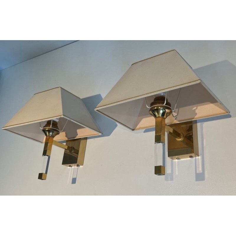 Pair of Lucite and Gilt Wall Sconces