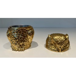 Gilt Metal Owl Ice Bucket by Mauro Mainetti, Italian Work, circa 1970