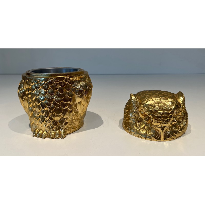 Gilt Metal Owl Ice Bucket by Mauro Mainetti, Italian Work, circa 1970