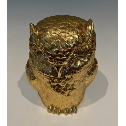 Gilt Metal Owl Ice Bucket by Mauro Mainetti, Italian Work, circa 1970