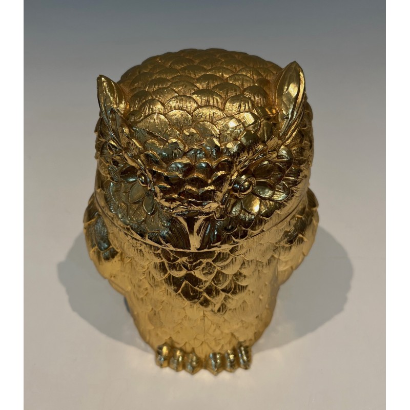 Gilt Metal Owl Ice Bucket by Mauro Mainetti, Italian Work, circa 1970