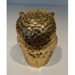 Gilt Metal Owl Ice Bucket by Mauro Mainetti, Italian Work, circa 1970