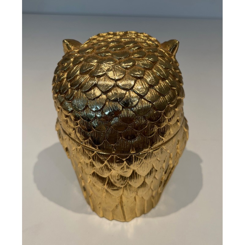 Gilt Metal Owl Ice Bucket by Mauro Mainetti, Italian Work, circa 1970