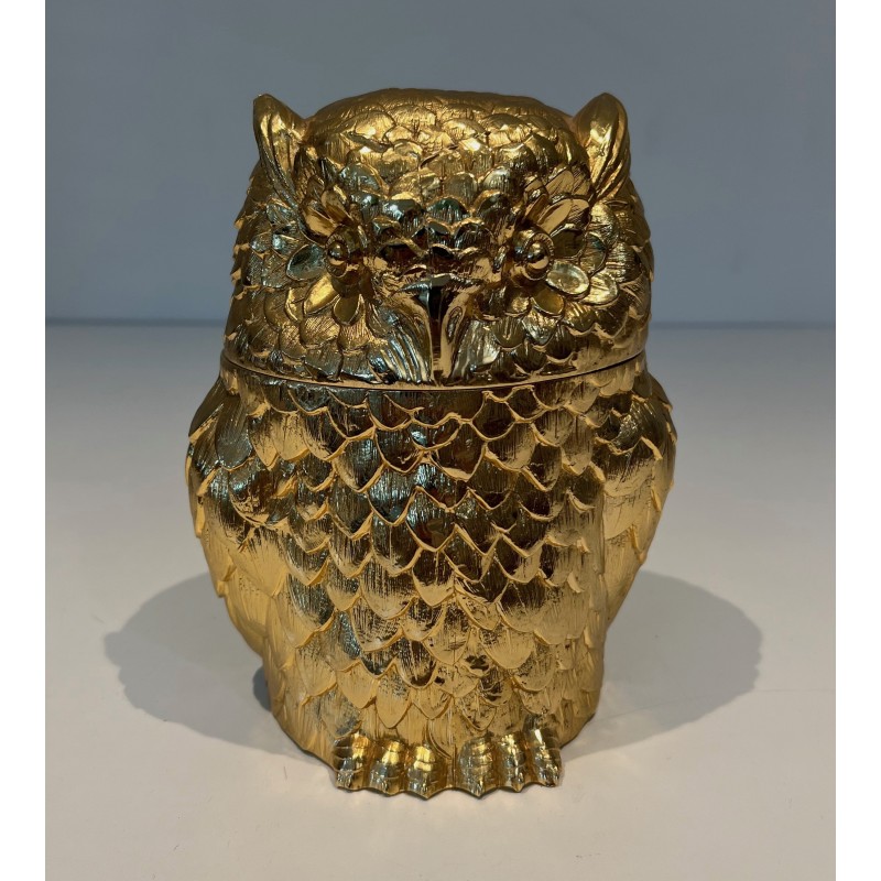 Gilt Metal Owl Ice Bucket by Mauro Mainetti, Italian Work, circa 1970