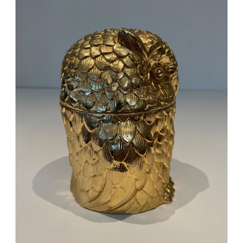 Gilt Metal Owl Ice Bucket by Mauro Mainetti, Italian Work, circa 1970