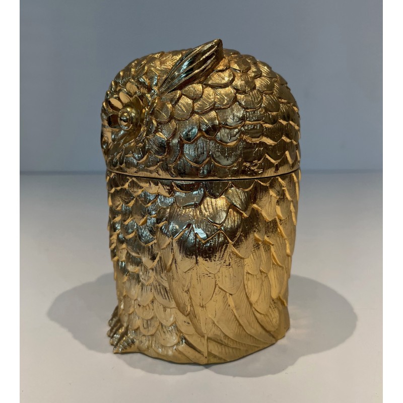 Gilt Metal Owl Ice Bucket by Mauro Mainetti, Italian Work, circa 1970