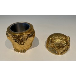 Gilt Metal Owl Ice Bucket by Mauro Mainetti, Italian Work, circa 1970