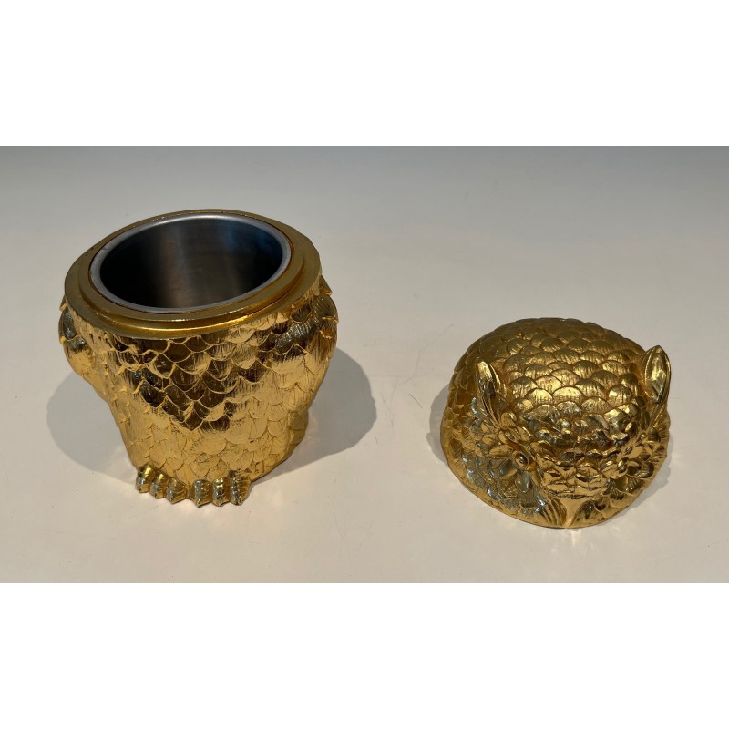 Gilt Metal Owl Ice Bucket by Mauro Mainetti, Italian Work, circa 1970