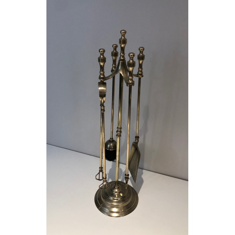 Neoclassical Style Brass Fireplace Tools, French Work, circa 1970