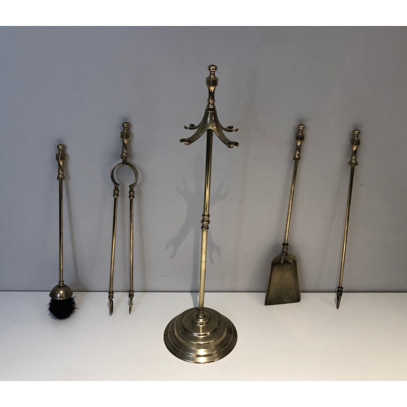 Neoclassical Style Brass Fireplace Tools, French Work, circa 1970