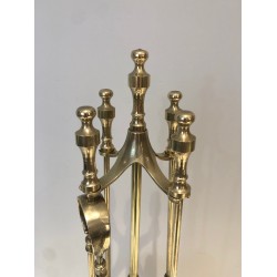 Neoclassical Style Brass Fireplace Tools, French Work, circa 1970