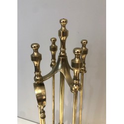 Nécessaire de Feu en Laiton de Style Néoclassique, Travail Français, vers 1970