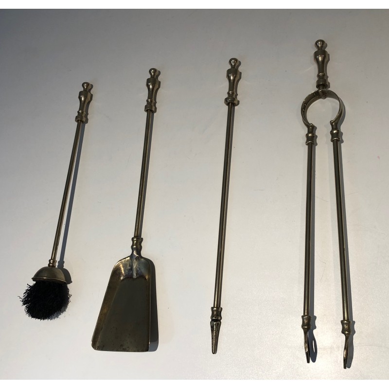 Neoclassical Style Brass Fireplace Tools, French Work, circa 1970