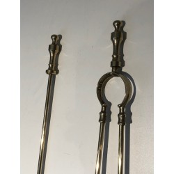 Nécessaire de Feu en Laiton de Style Néoclassique, Travail Français, vers 1970