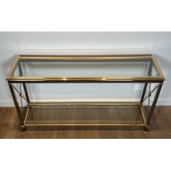 Large Neoclassical Gilt Metal, Brass and Gunmetal Console Table Attributed to Maison Jansen, circa 1970