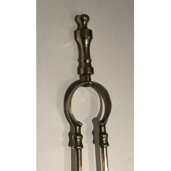 Neoclassical Style Brass Fireplace Tools, French Work, circa 1970