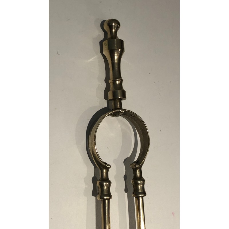 Neoclassical Style Brass Fireplace Tools, French Work, circa 1970