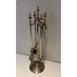 Nécessaire de Feu en Laiton de Style Néoclassique, Travail Français, vers 1970