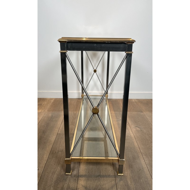 Large Neoclassical Gilt Metal, Brass and Gunmetal Console Table Attributed to Maison Jansen, circa 1970