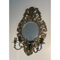 Importante Paire d'Appliques de Style Louis XIV en Bronze et Miroir 