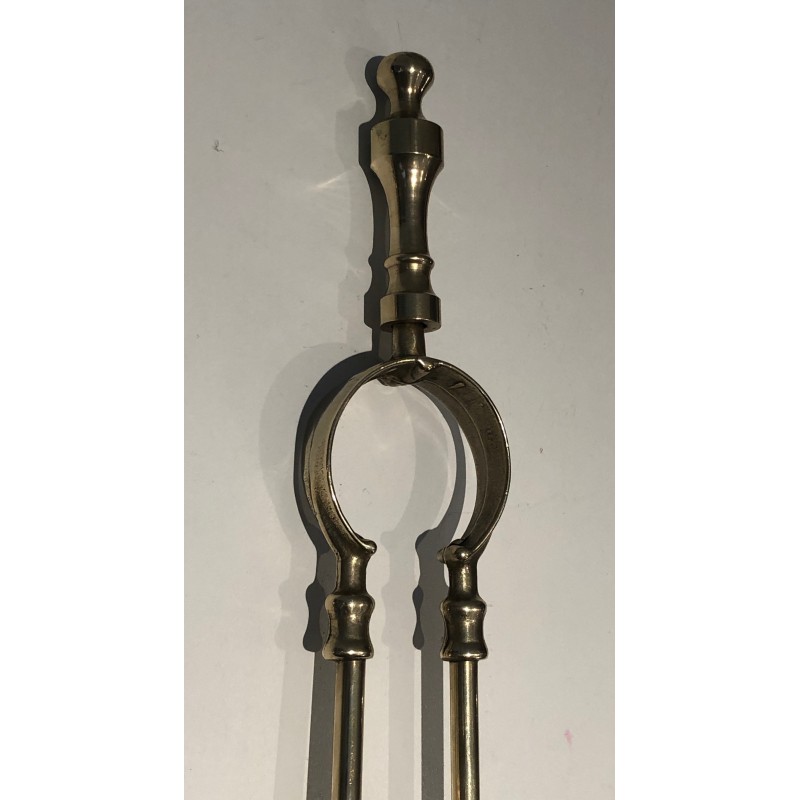 Neoclassical Style Brass Fireplace Tools, French Work, circa 1970
