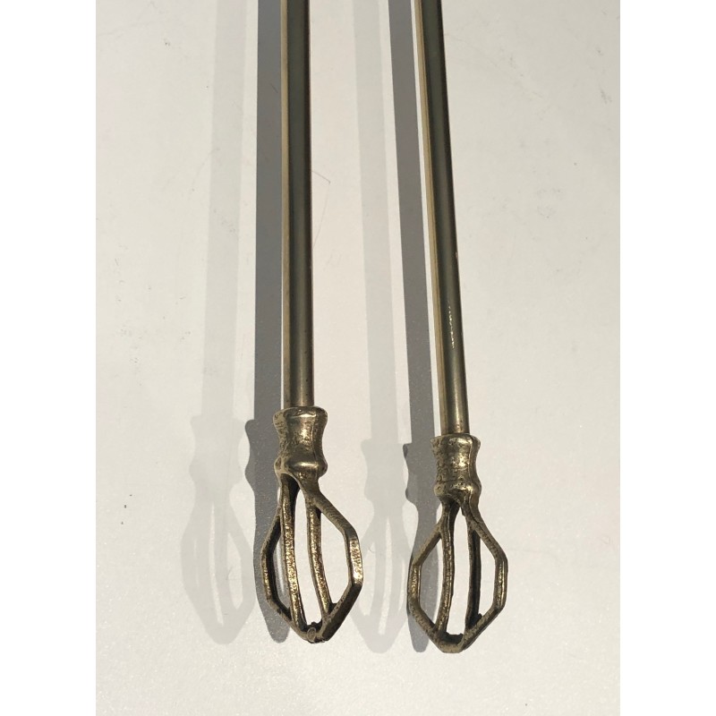 Neoclassical Style Brass Fireplace Tools, French Work, circa 1970