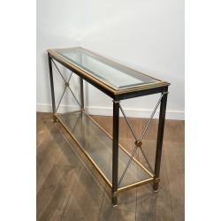 Large Neoclassical Gilt Metal, Brass and Gunmetal Console Table Attributed to Maison Jansen, circa 1970