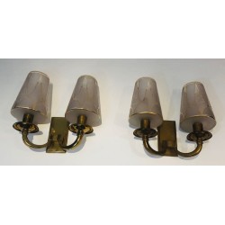 Pair of Art Deco Brass Wall Lights in the Style of  Perzel.