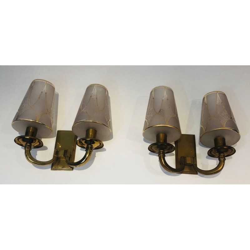 Pair of Art Deco Brass Wall Lights in the Style of  Perzel.