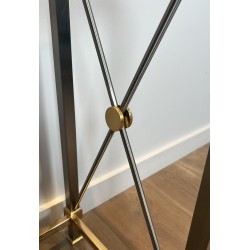 Large Neoclassical Gilt Metal, Brass and Gunmetal Console Table Attributed to Maison Jansen, circa 1970