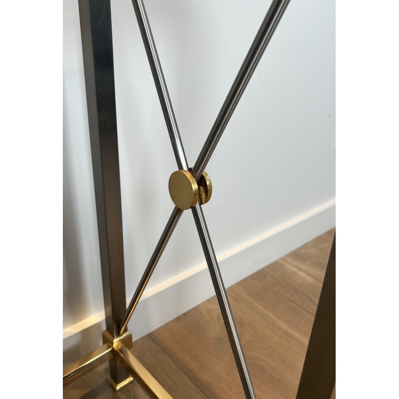 Large Neoclassical Gilt Metal, Brass and Gunmetal Console Table Attributed to Maison Jansen, circa 1970