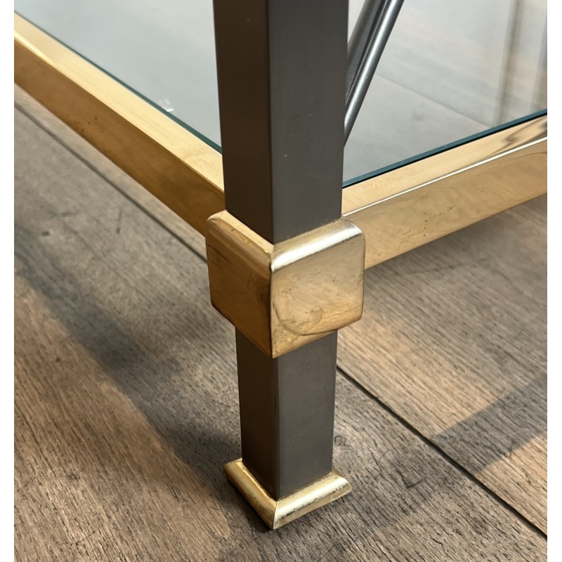 Large Neoclassical Gilt Metal, Brass and Gunmetal Console Table Attributed to Maison Jansen, circa 1970