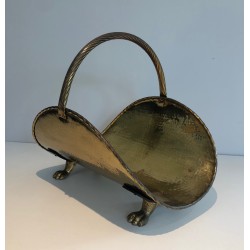 Neoclassical Style Brass Log Holder with Claw Feet, French Work, circa 1970