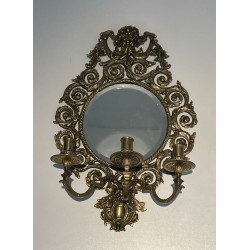 Importante Paire d'Appliques de Style Louis XIV en Bronze et Miroir 