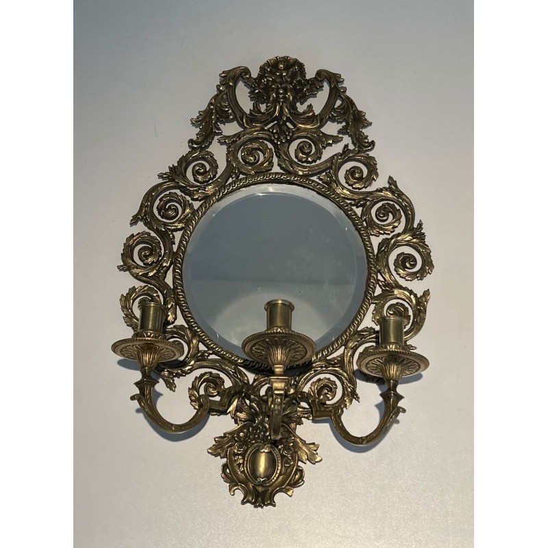 Importante Paire d'Appliques de Style Louis XIV en Bronze et Miroir 