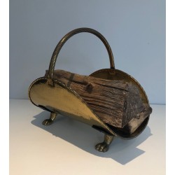 Neoclassical Style Brass Log Holder with Claw Feet, French Work, circa 1970