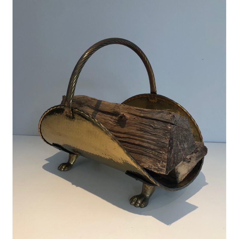 Porte-Bûches en Laiton de Style Néoclassique à Pieds Griffes, Travail Français, vers 1970
