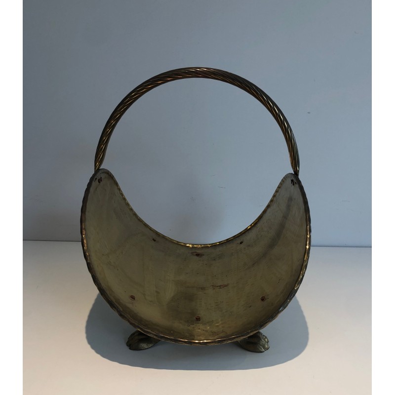 Neoclassical Style Brass Log Holder with Claw Feet, French Work, circa 1970