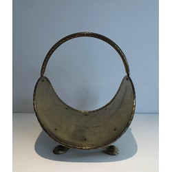 Porte-Bûches en Laiton de Style Néoclassique à Pieds Griffes, Travail Français, vers 1970