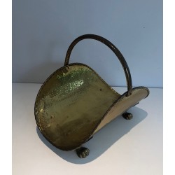 Porte-Bûches en Laiton de Style Néoclassique à Pieds Griffes, Travail Français, vers 1970