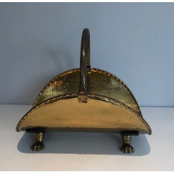 Porte-Bûches en Laiton de Style Néoclassique à Pieds Griffes, Travail Français, vers 1970