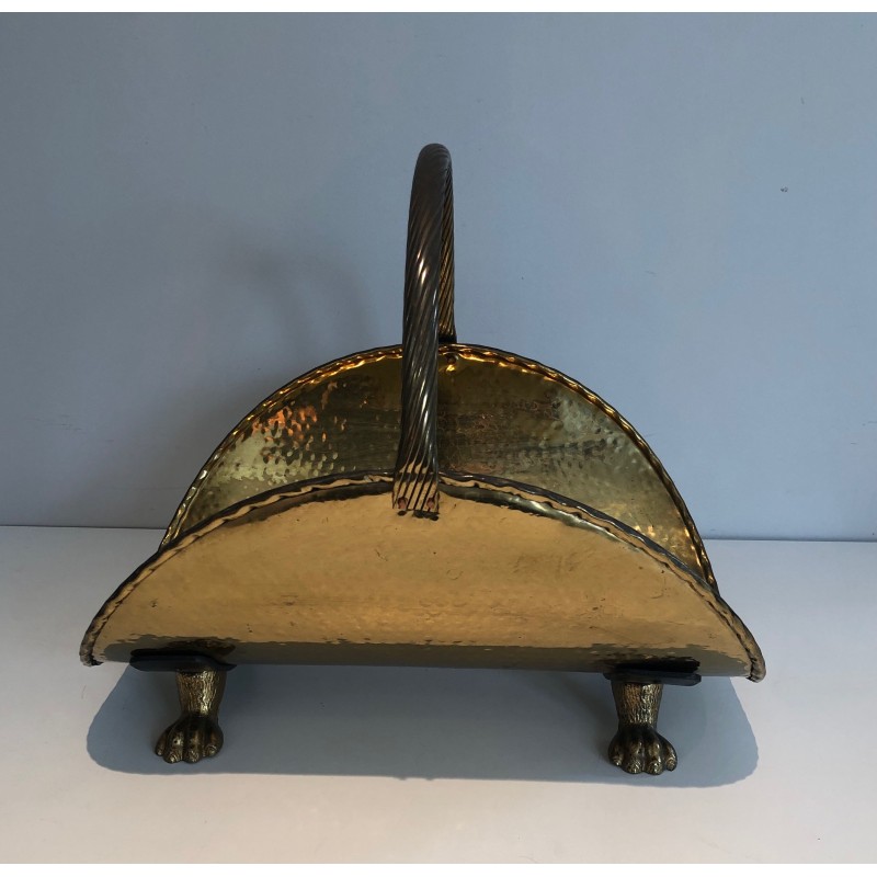 Neoclassical Style Brass Log Holder with Claw Feet, French Work, circa 1970