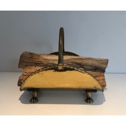 Neoclassical Style Brass Log Holder with Claw Feet, French Work, circa 1970