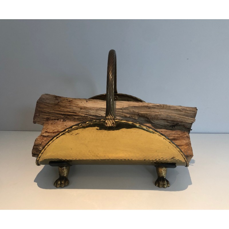 Neoclassical Style Brass Log Holder with Claw Feet, French Work, circa 1970