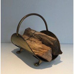 Neoclassical Style Brass Log Holder with Claw Feet, French Work, circa 1970