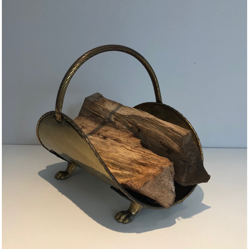 Porte-Bûches en Laiton de Style Néoclassique à Pieds Griffes, Travail Français, vers 1970