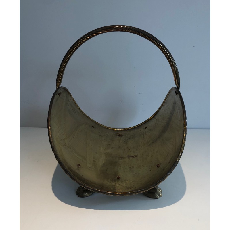 Neoclassical Style Brass Log Holder with Claw Feet, French Work, circa 1970