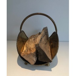 Neoclassical Style Brass Log Holder with Claw Feet, French Work, circa 1970