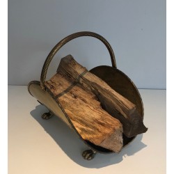Porte-Bûches en Laiton de Style Néoclassique à Pieds Griffes, Travail Français, vers 1970