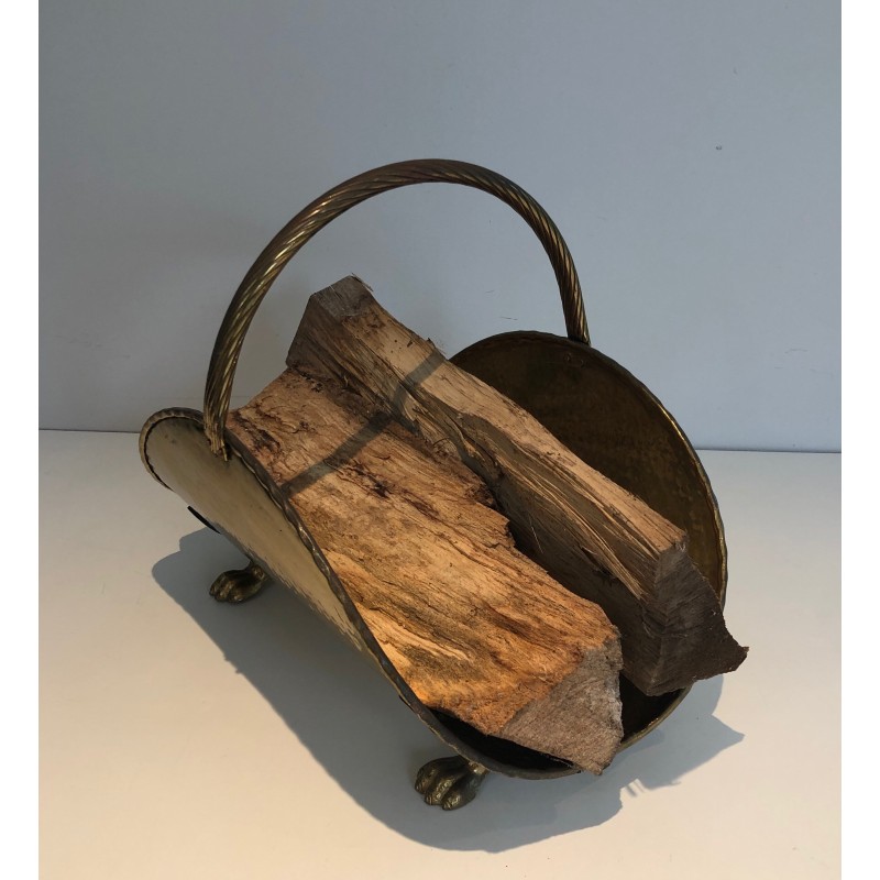 Neoclassical Style Brass Log Holder with Claw Feet, French Work, circa 1970